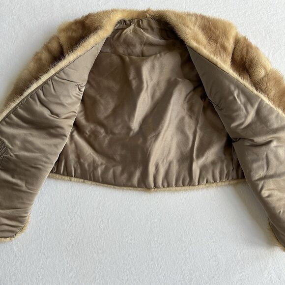 VINTAGE Mink Stole Scarf Fur Cape Shawl Fur Opera Ball Carmel Beige - Picture 4 of 9